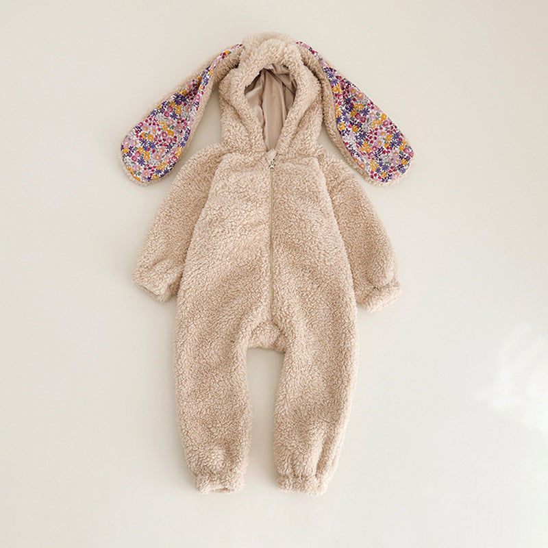 Baby Girl Bunny Jumpsuit Lazy Zipper Newborn Hooded Pajamas