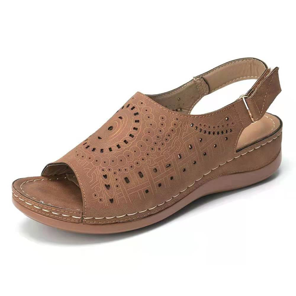 Large Size Hollow Flat Open Toe Fish Mouth Retro European Shoes