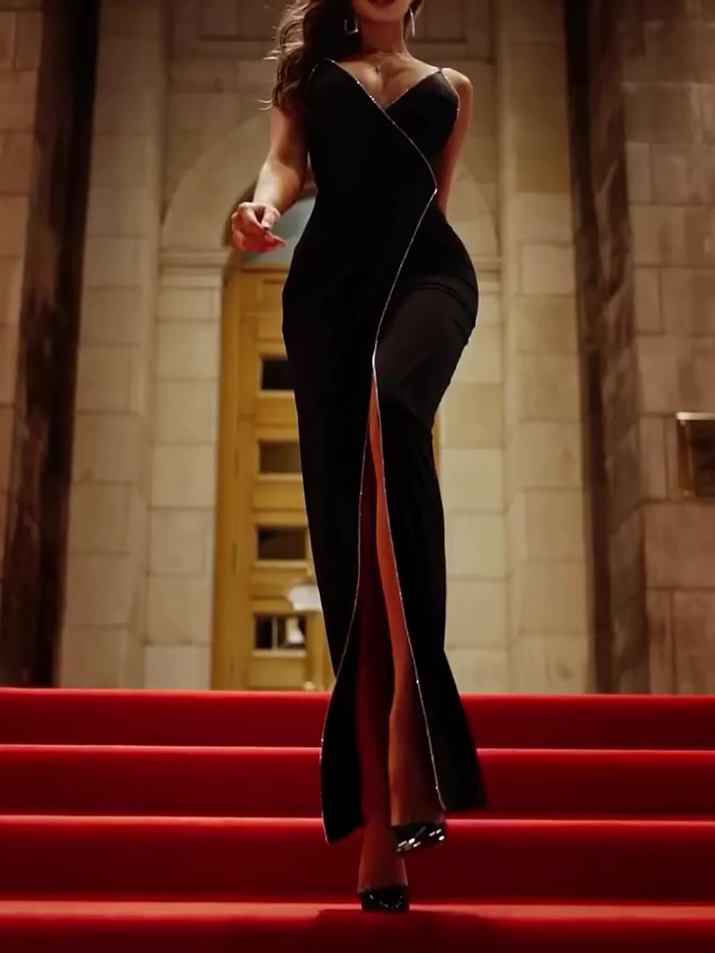 Black Slit Suspender Dress