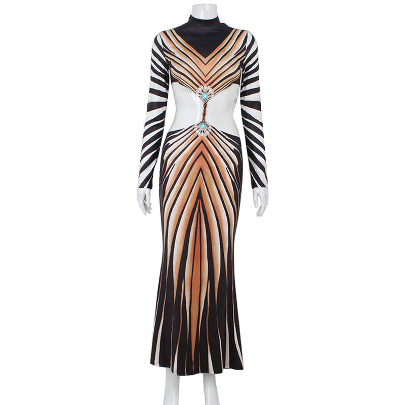 Temperament Half Turtleneck Printed Sexy Waistless Dress