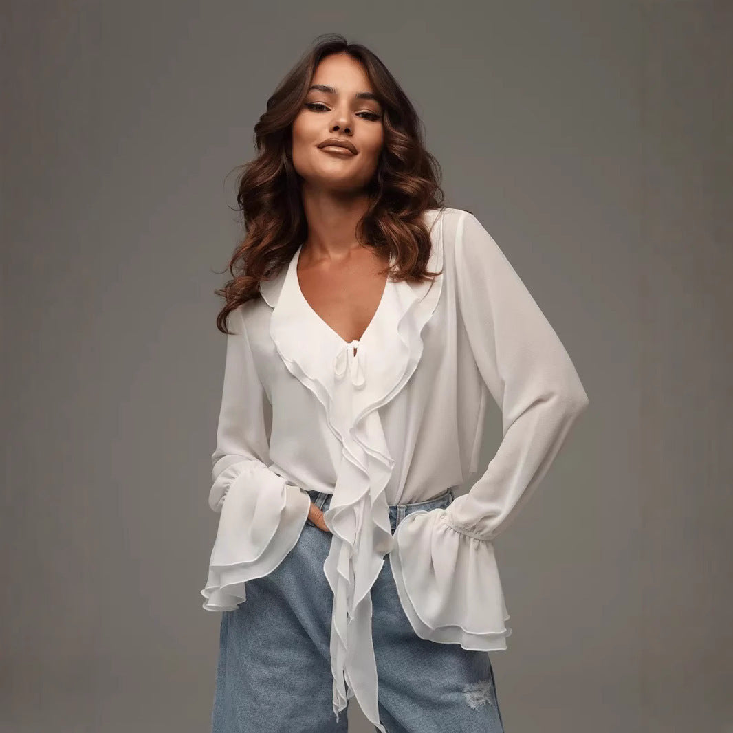 Ruffled Outerwear A Petite Shawl-style Blouse