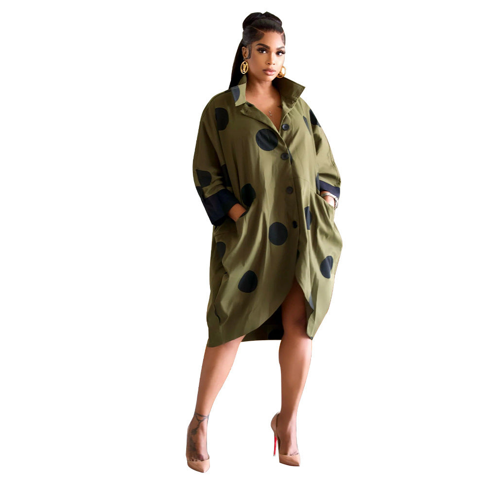 Women's Digital-print Cropped-sleeve Shirt Dress With Pockets