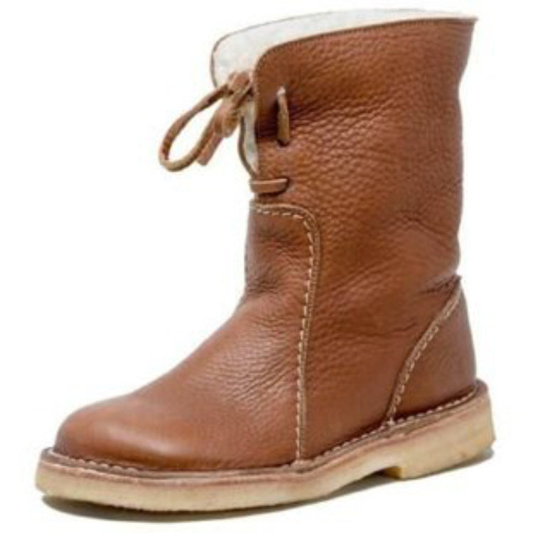 Large Size Women's Casual Lace-up Fleece Warm Martin Boots