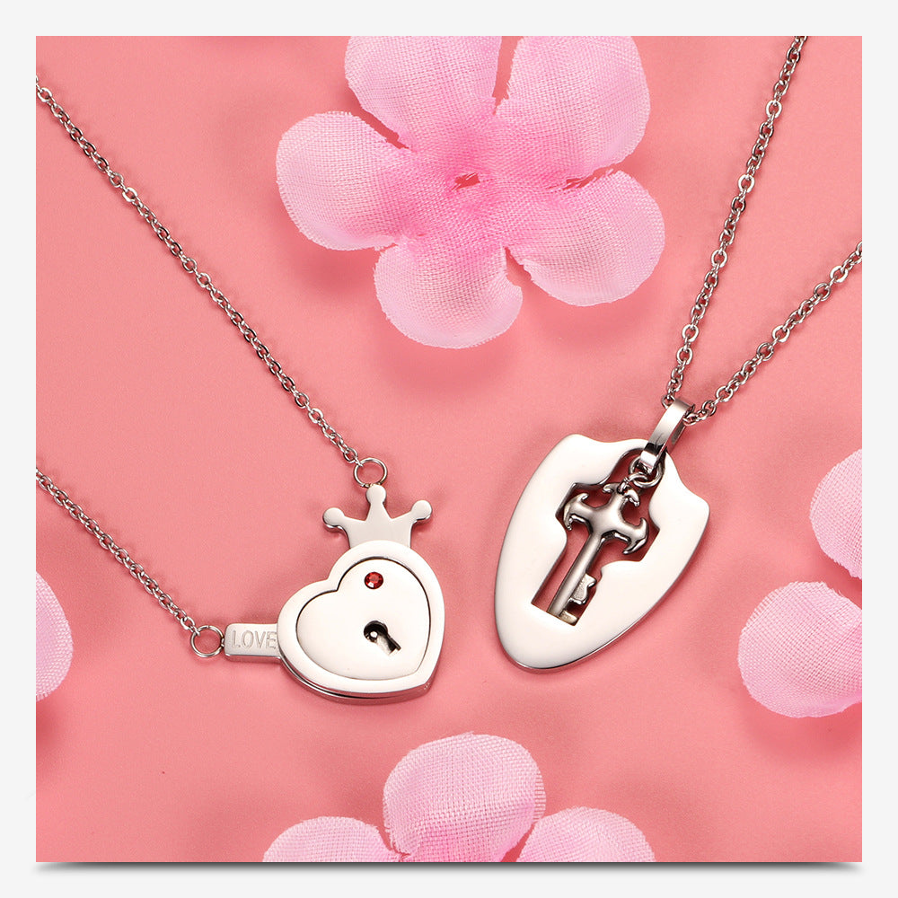 Valentine's Day Gift Titanium Steel Key Lock Necklace Set Pair