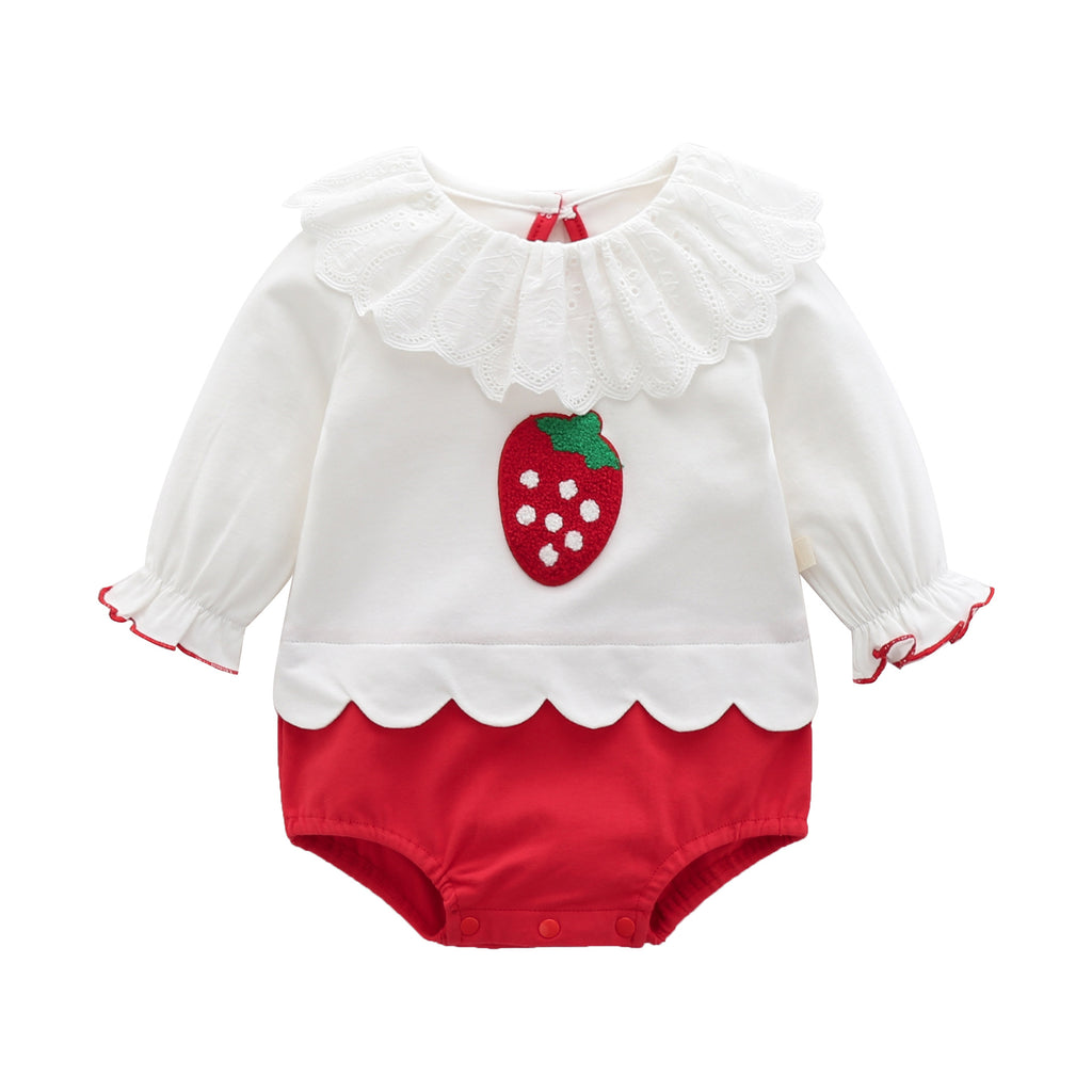 Girls' Strawberry Long-Sleeve Romper For Babies