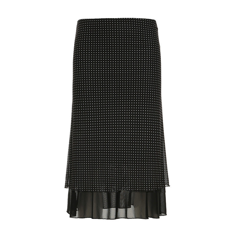 Women's Polka-Dot Double-Layer Mesh Skirt