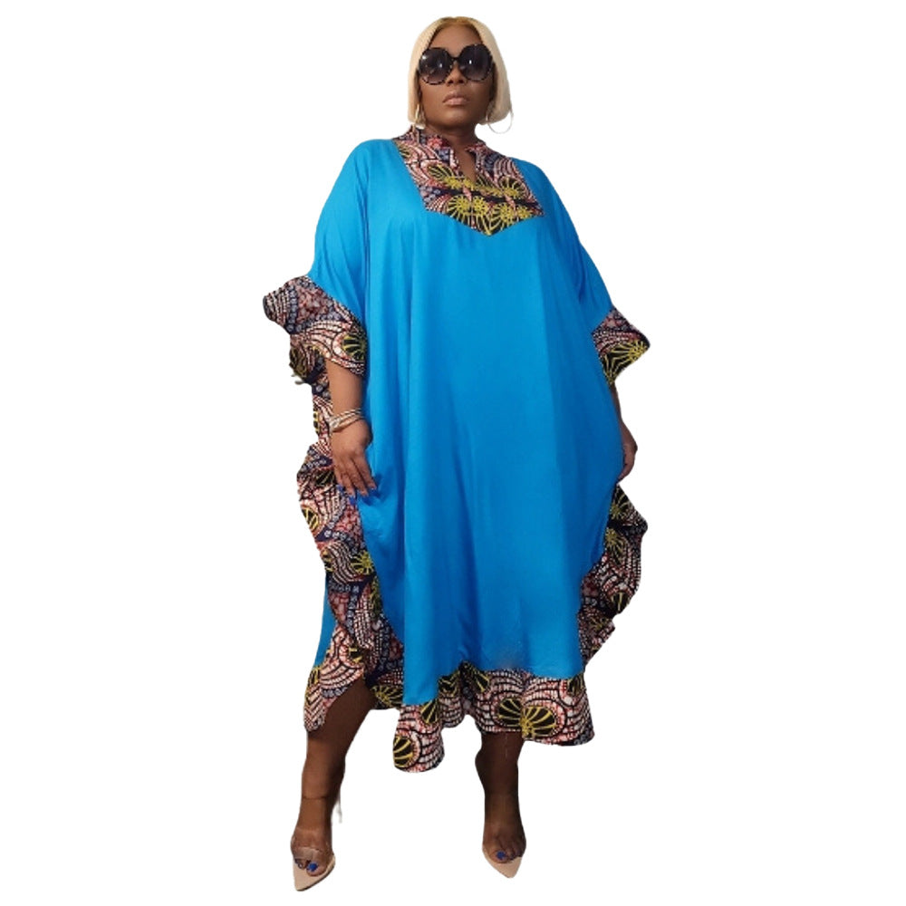Lace-trimmed Printed Patchwork Plus-size Dress