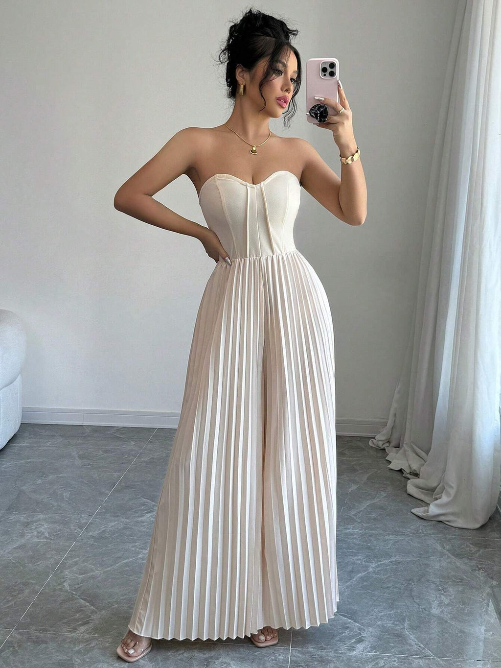 Women's Solid-color Tube Top With Waist-cinching Design