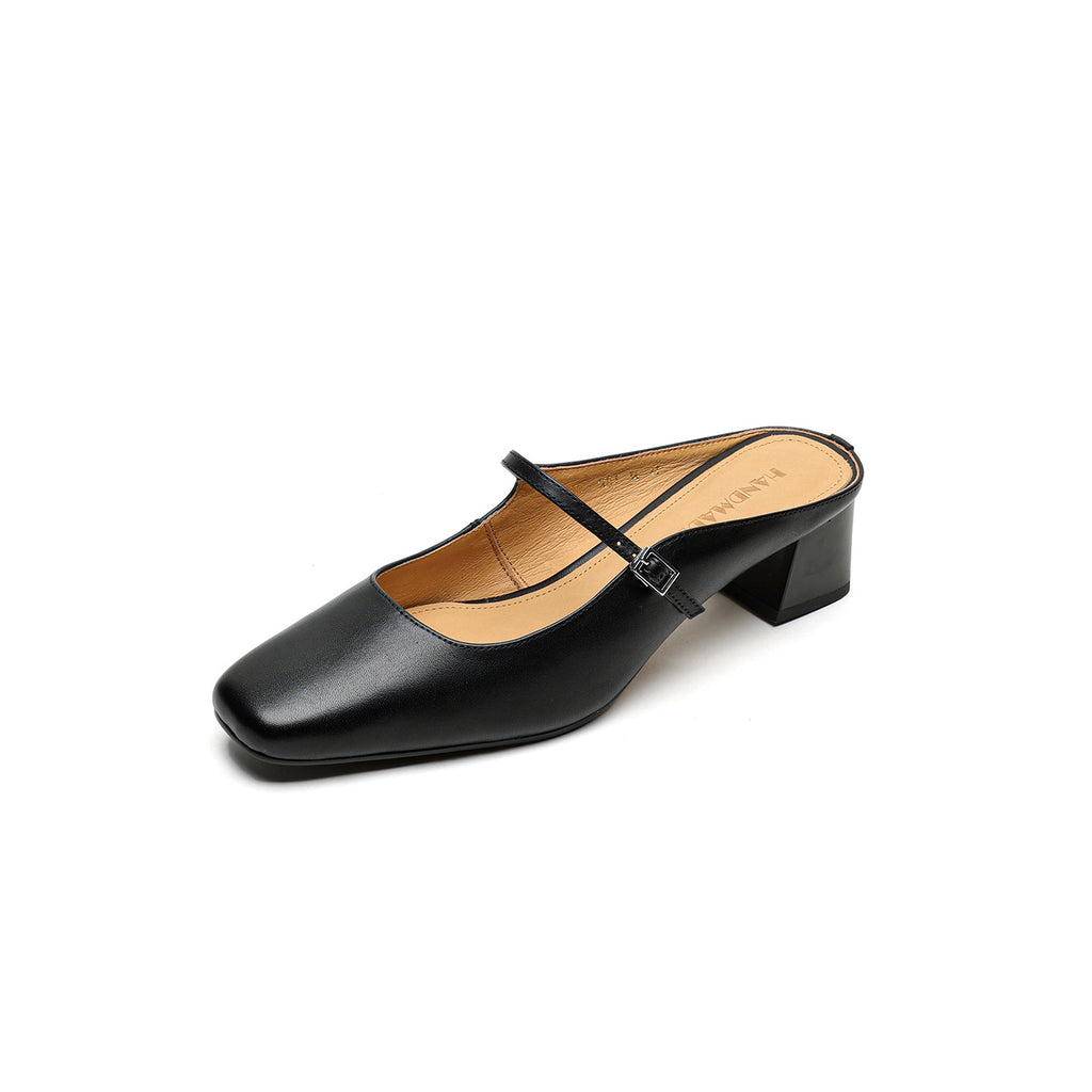 Retro Chunky Heel Peep-toe Slingback French Single-strap Slip-on Mid-heel Sandals
