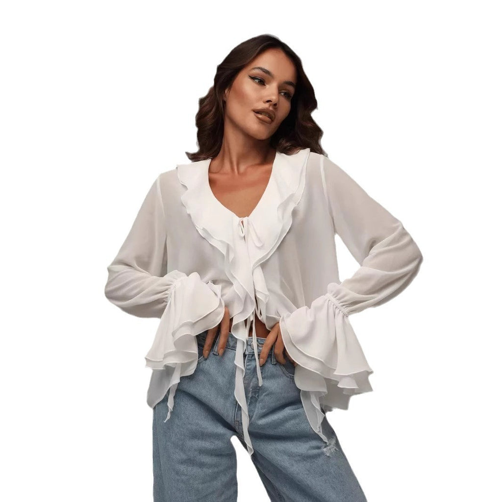 Ruffled Outerwear A Petite Shawl-style Blouse