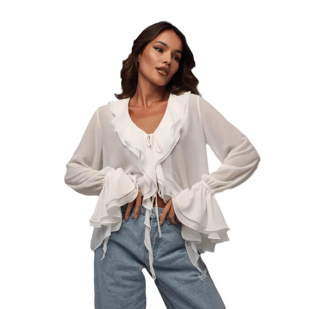 Ruffled Outerwear A Petite Shawl-style Blouse
