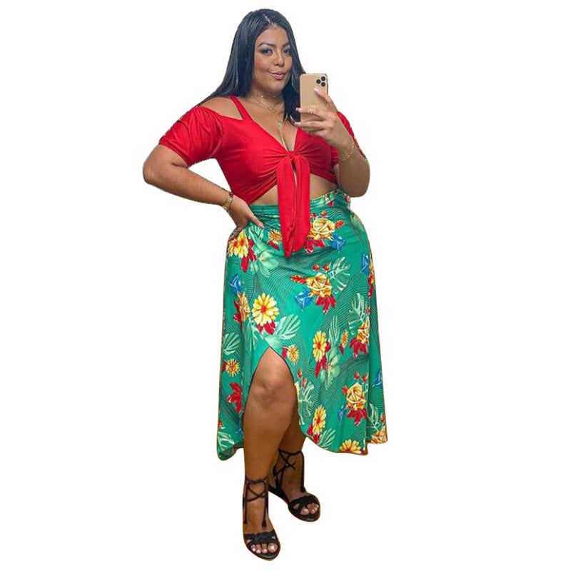 New Arrival Digital-print Casual Women's Split-style Plus-size Two-piece Set