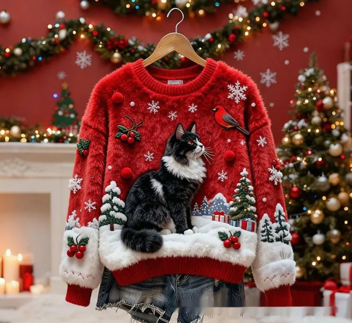 3D Digital Print Pattern Christmas Women's Flannel Sweatshirt