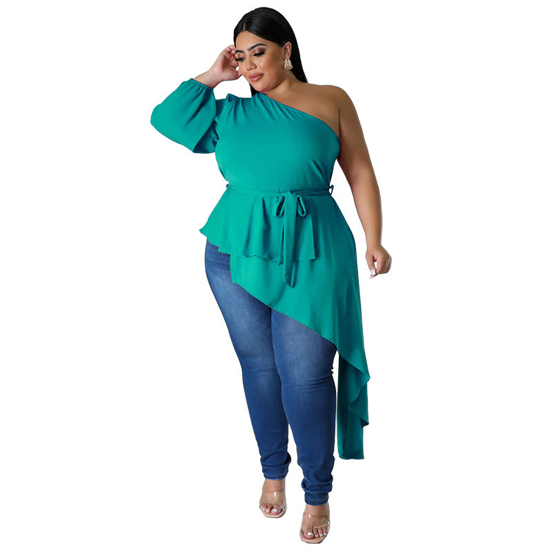 Fashionable Edgy Asymmetrical One-shoulder Long-sleeve Sexy Top