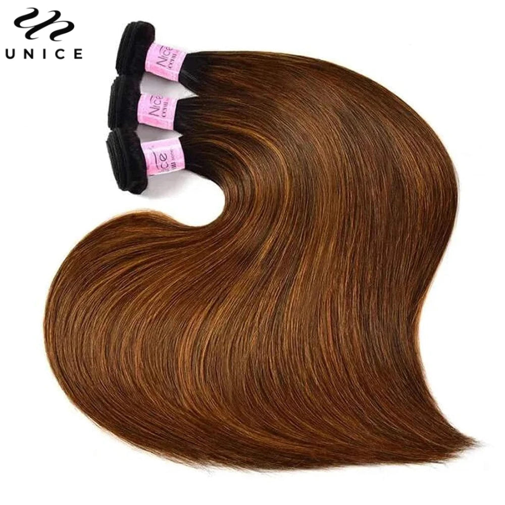 UNICE Hair Balayage Straight Human Hair Bundles 1/3/4 PCS Deal #FB30 Pre Colored Sew In Bundles Human Hair Extensions