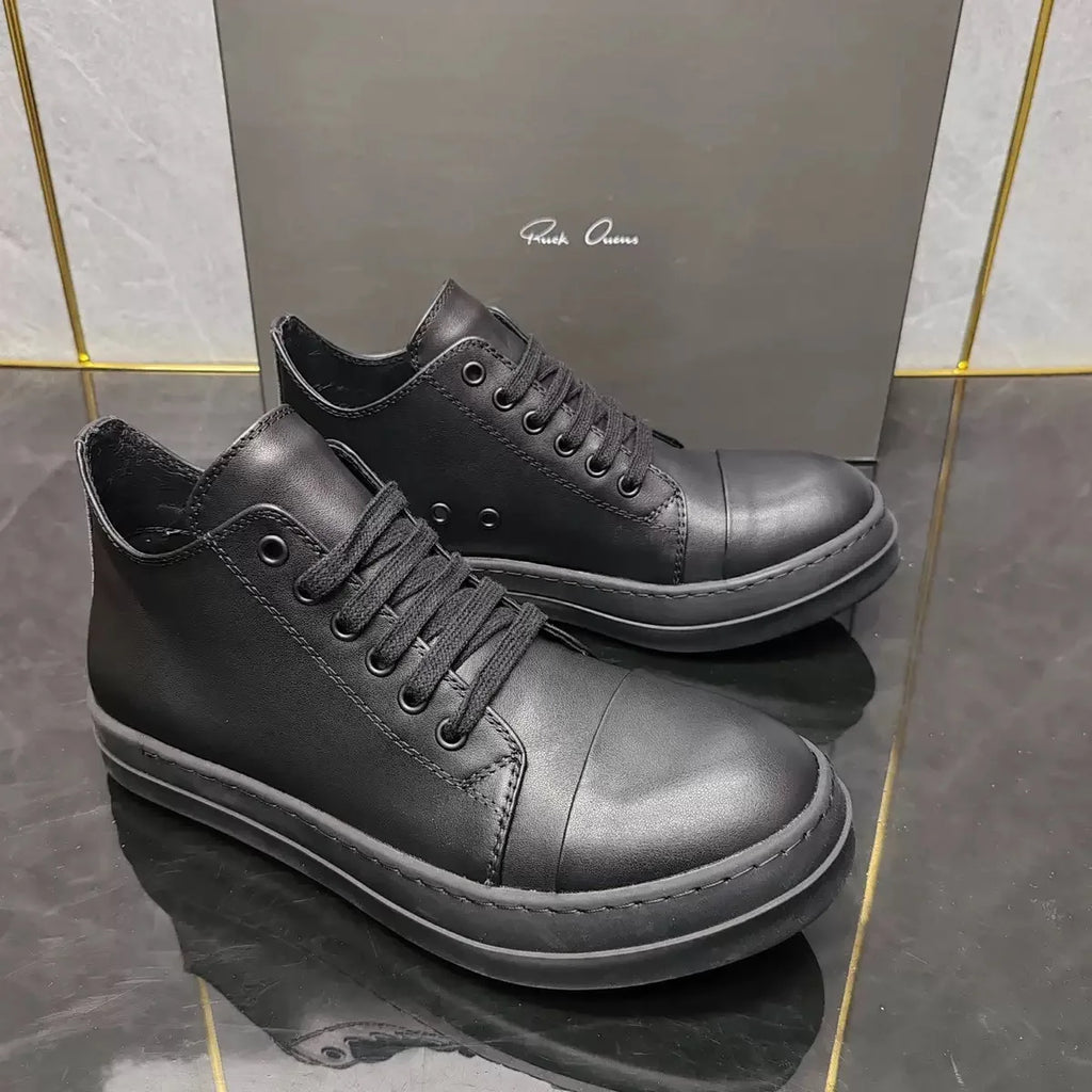 Designer Style Men's Leather Shoes Couples Retro Low-top Board Shoes Hip Hop Platform Sneakers Black