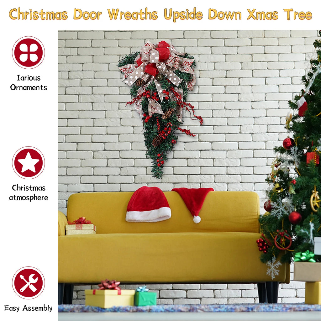 Voltsify Christmas Teardrop Swag Ribbon Bow Christmas Teardrop Swag