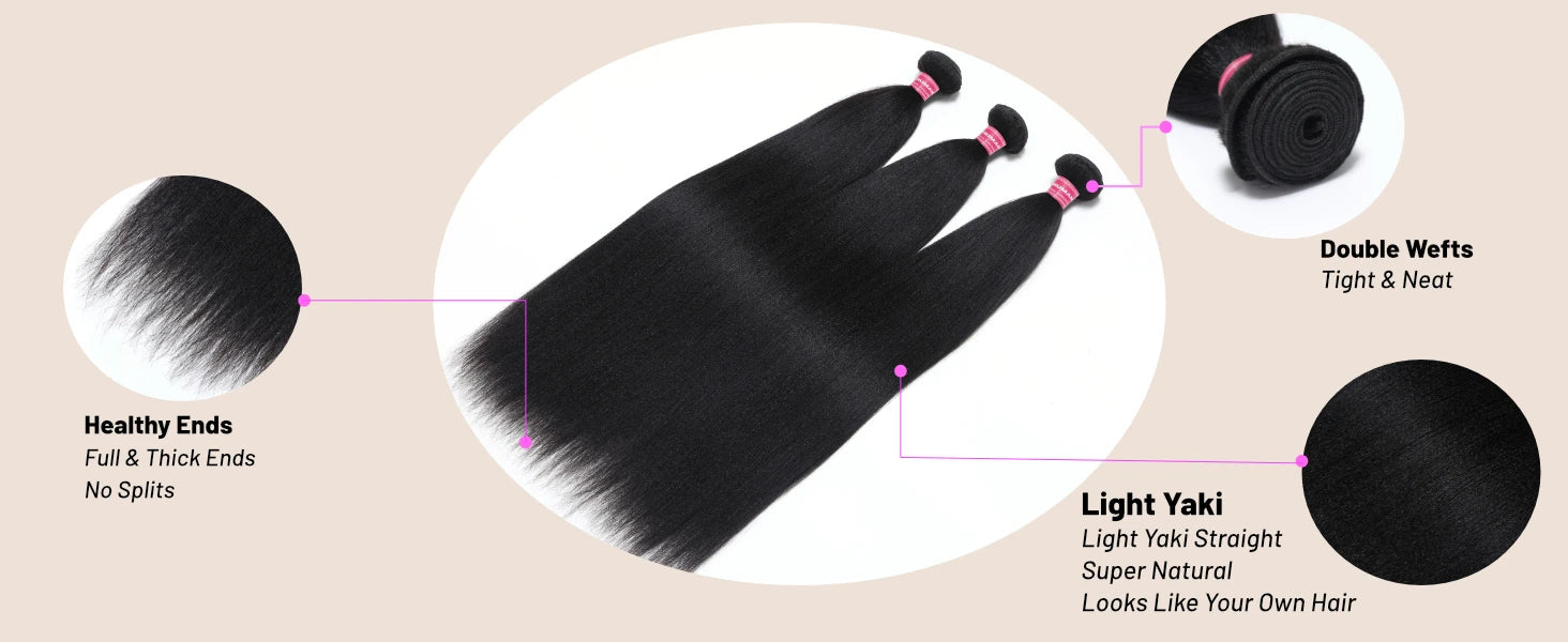 UNice Hair Yaki Straight Hair Bundles 3PCS Deal 100% Human Hair 10A Grade Natural Color Sew In Bundles Quick Weaves