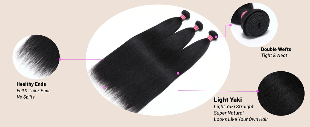UNice Hair Yaki Straight Hair Bundles With Closure Natural Color 100% Human Hair Bundles 3PCS And Middle Part 4x1 Lace Closure