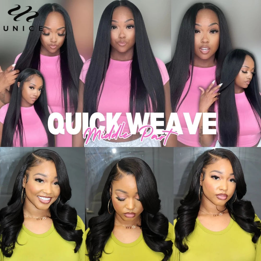 UNICE Hair Yaki Straight Human Hair Bundles With Closure Deal 2/3/4 PCS Bundles Hair And 1PC Free Part 4x4 Inch Lace Closure