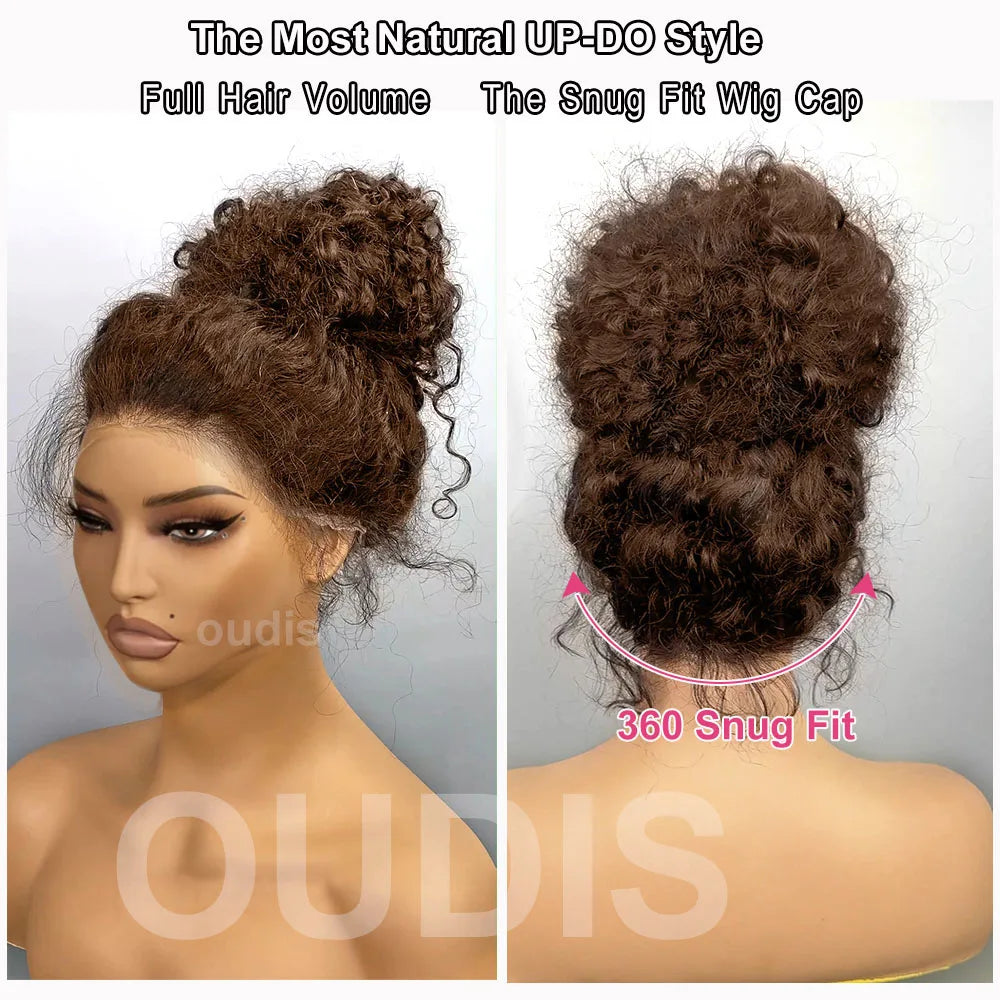 Deep Wave 13x6 HD Lace Frontal Wig Invisible Strap 360 Full Lace Wig Glueless Human Hair Wig Chocolate Brown Lace Front Wig