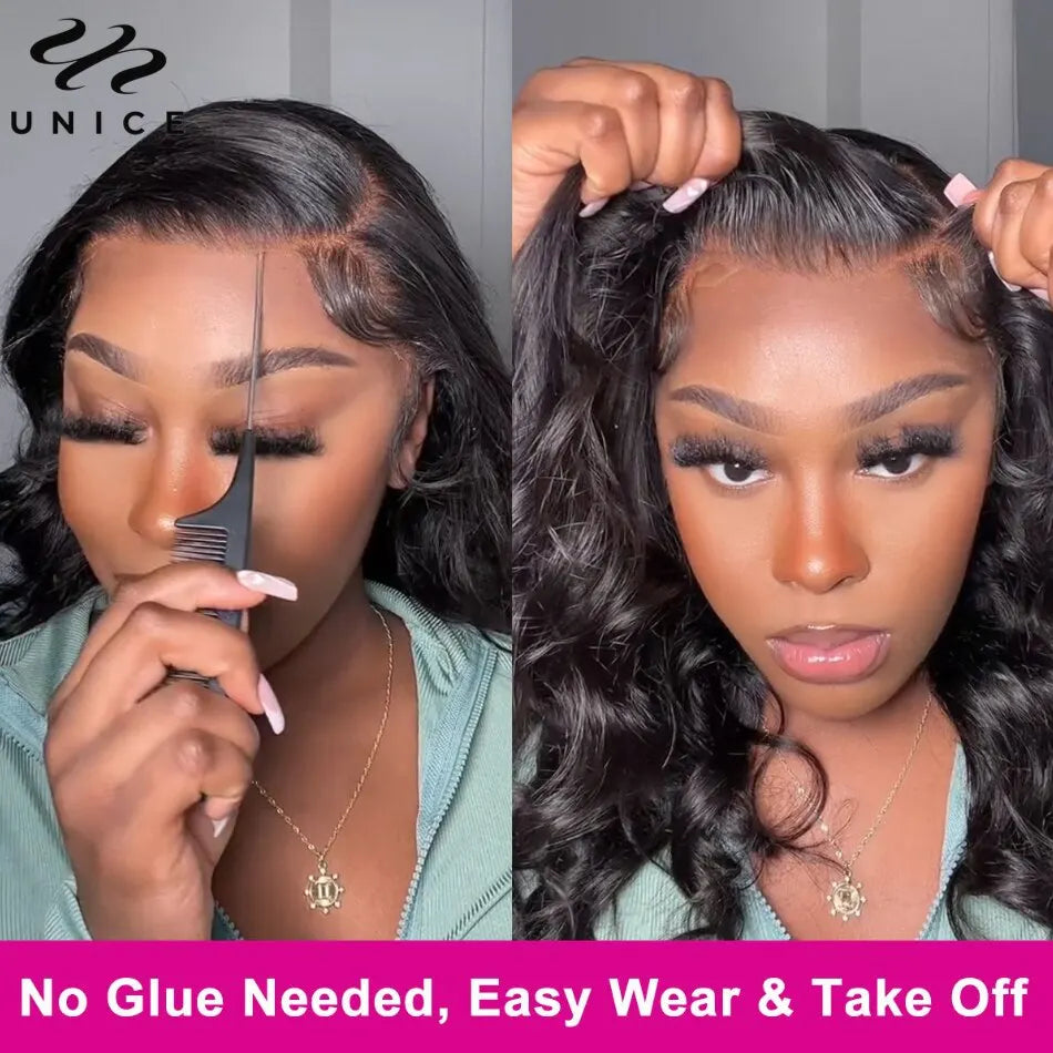 UNice 7x5 Glueless Wig Pre Bleached Pre Cut Pre Plucked Body Wave Human Hair Lace Wig Ready To Wear Go Lace Closure Wig