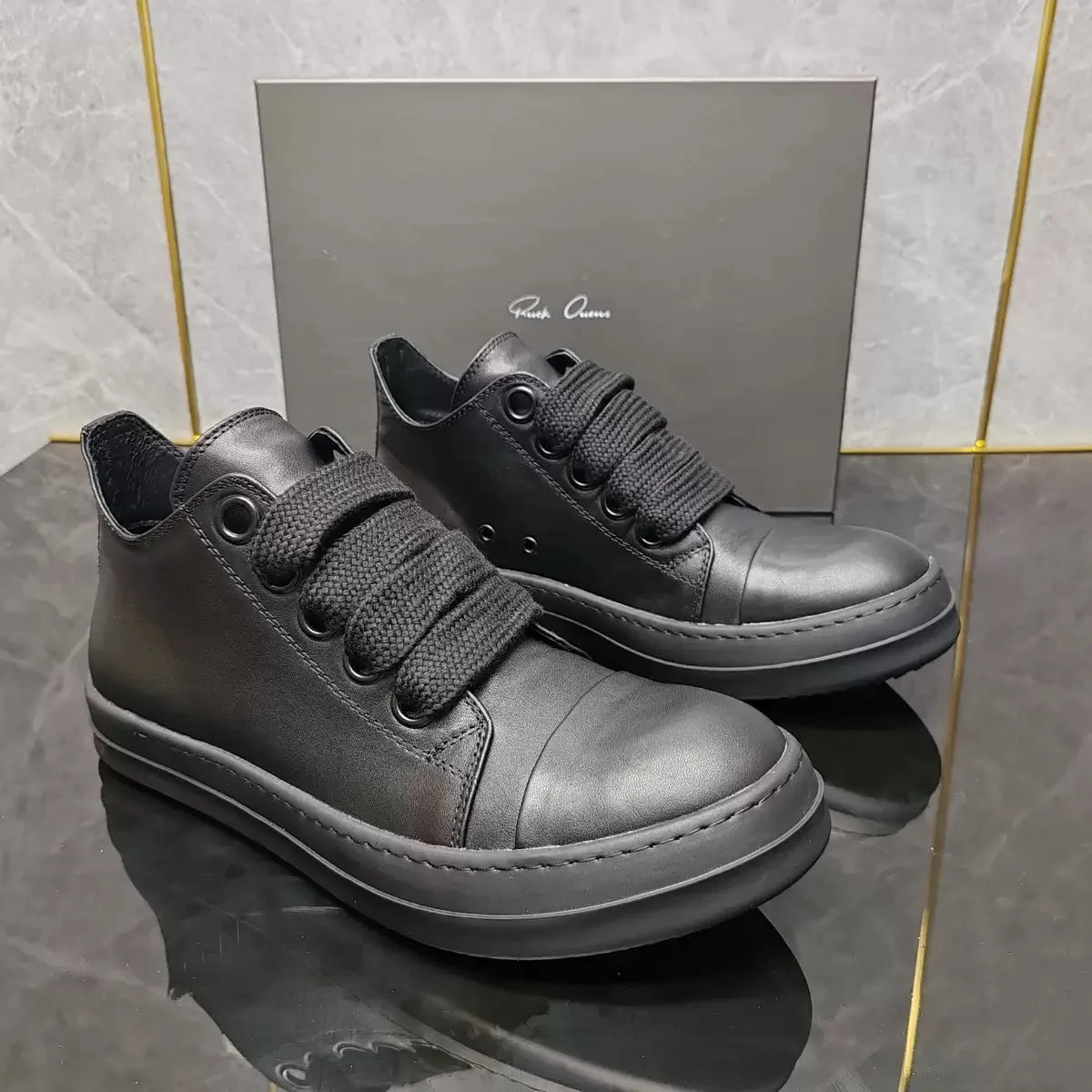 Designer Style Men's Leather Shoes Couples Retro Low-top Board Shoes Hip Hop Platform Sneakers Black