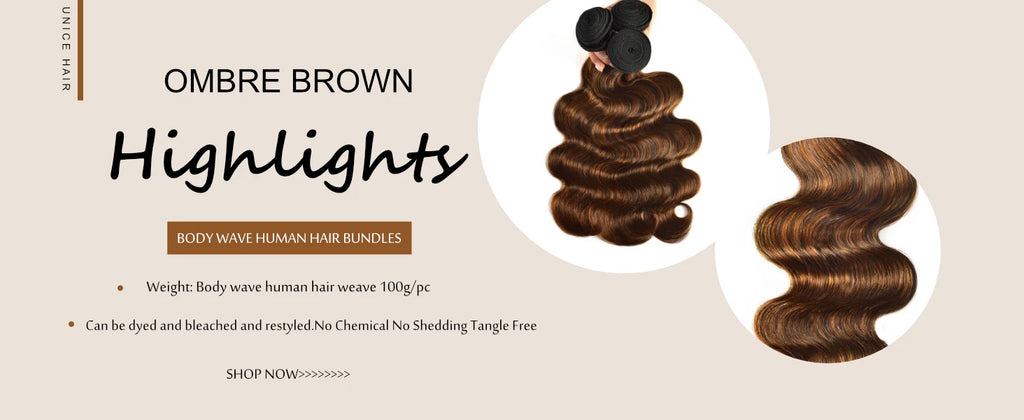 Unice Hair Brown Highlight Body Wave Human Hair Bundles 3PCS Deal 100% Human Hair Balayage Colored Bundles Sew In Weaves