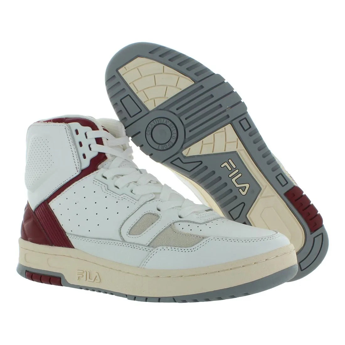 Fila Rissmo High Lux Men's Sporty Sneakers White/Burgundy Lace-Up Closure Soft EVA Fashionable Trend for Spring Summer