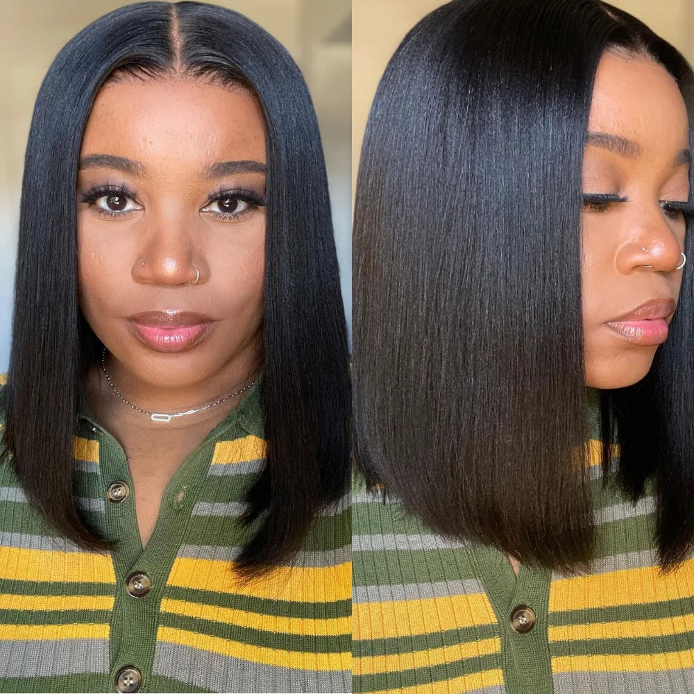 UNice Hair Pre Everything 13x4 Frontal Wig Human Hair Yaki Straight Bob Wig Pre Bleached Pre Cut Short Bob Lace Front Wigs