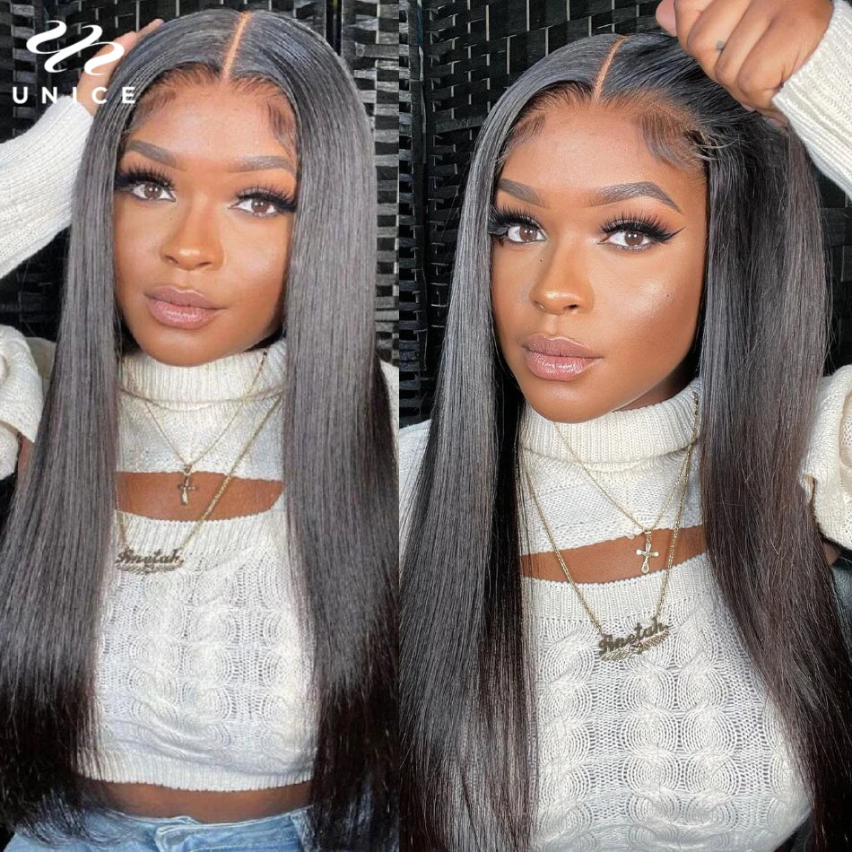 UNICE Pre Everything 13x4 Human Hair Lace Frontal Wig Pre Cut Pre Bleached Pre Plucked Straight Lace Front Wigs 150% Density