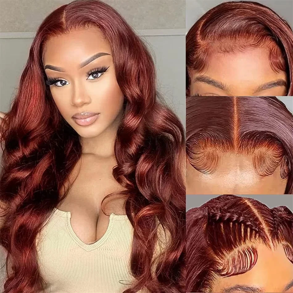 Auburn Reddish Brown Body Wave Lace Front Wig - 100% Human Hair HD Lace 13x6 Frontal Wig