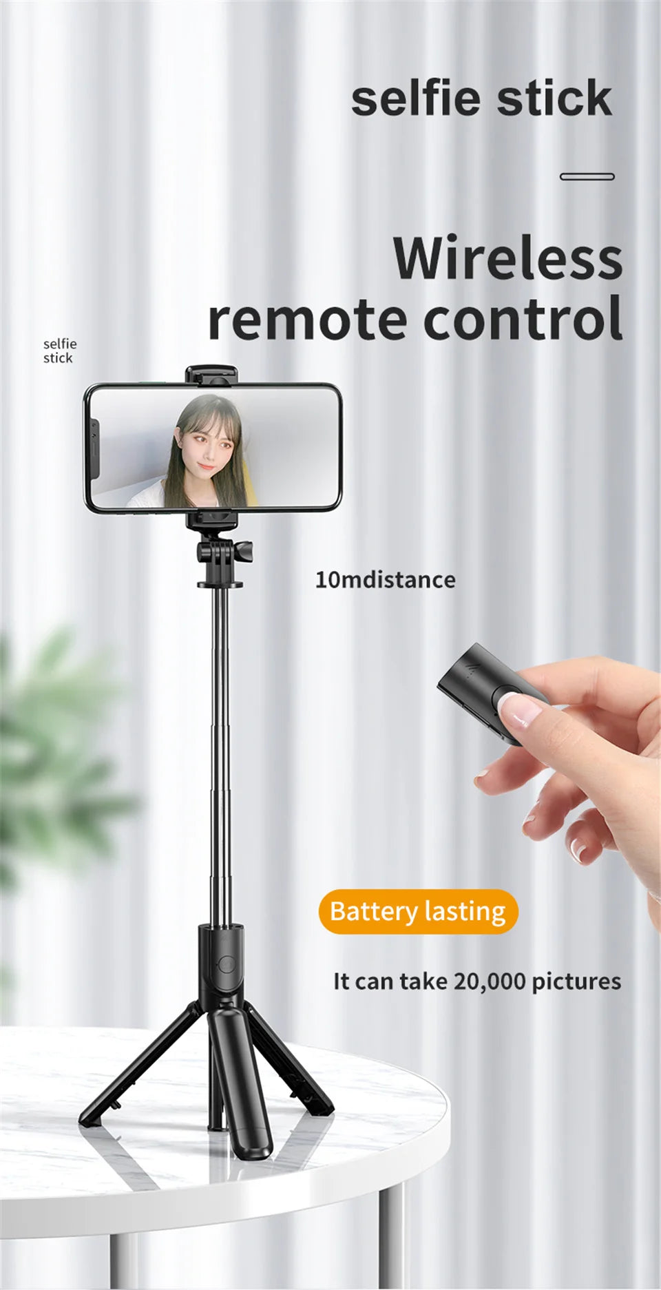 Roreta Wireless Selfie Stick Tripod Stand Bluetooth Remote Extendable Tripod for iPhone Mobile Phone Tiktok Live Streaming