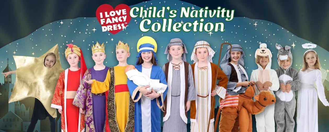 Childs Christmas Virgin Mary Costume - Mary & Joseph Nativity Fancy Dress Costume with Tunic, Headpiece With Halo - Nativity, Sc