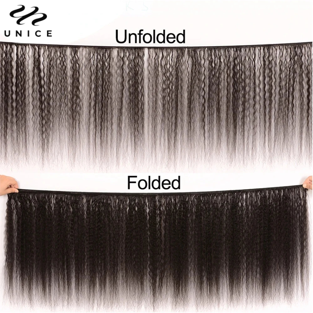 UNice Hair Kinky Straight Human Hair Bundles 3PCS Deal 100% Human Hair Natural Color Sew In Bundles Quick Weave