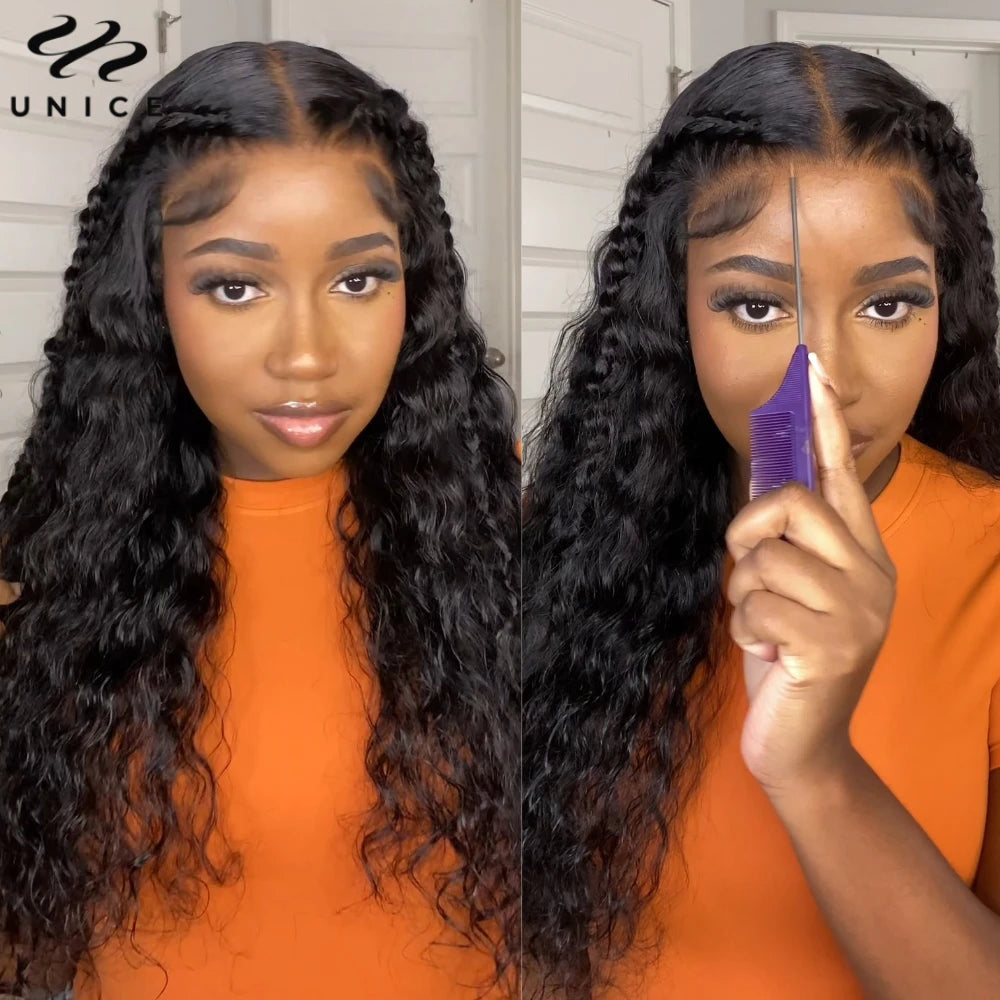 UNice 7X5 Lace Closure Water Wave Wig Pre Cut Pre Bleached Glueless Wig Human Hair Ready To Wear 150% Density