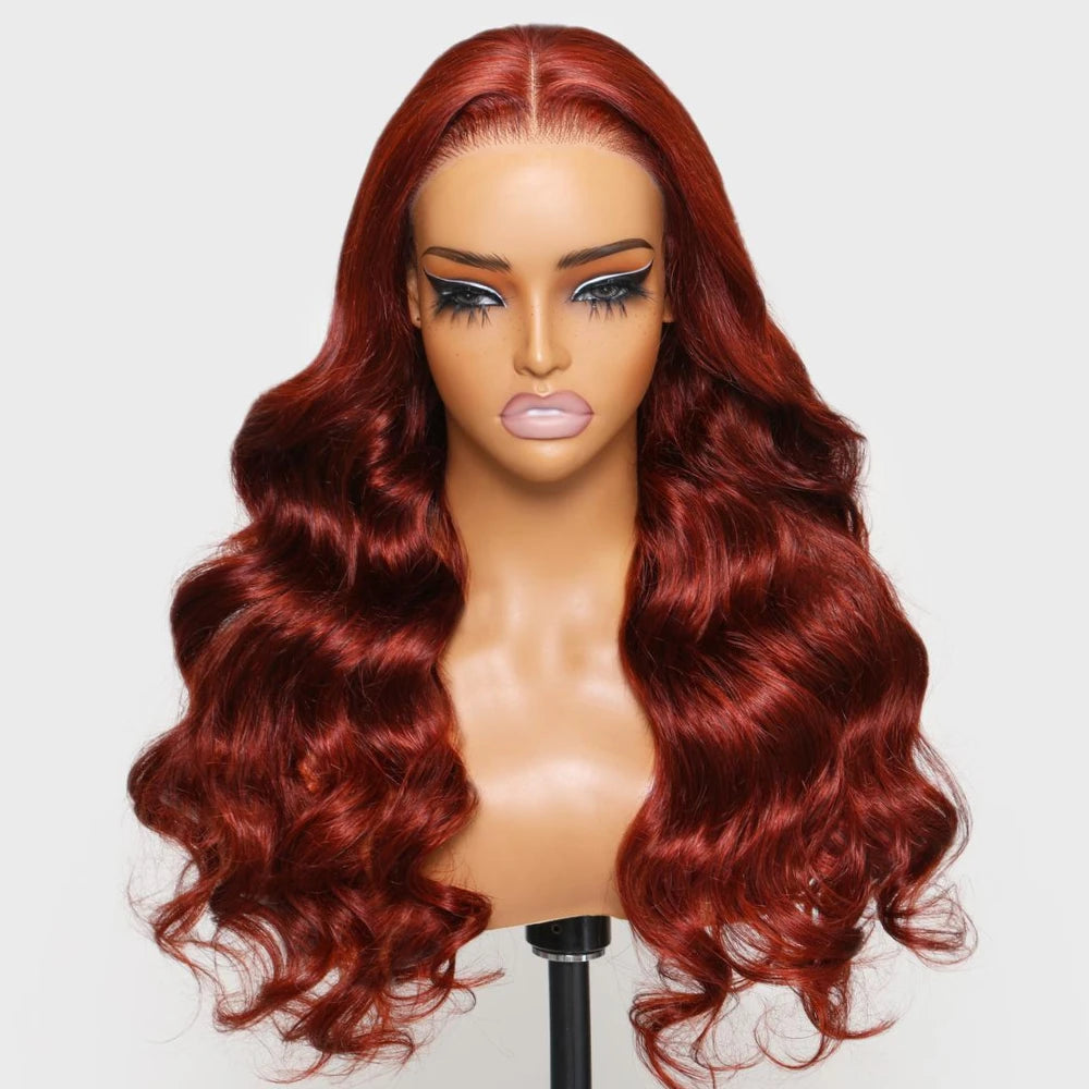 UNice Hair Pre Cut Pre Bleached 7x5 Glueless Wig Human Hair Reddish Brown Color Body Wave Lace Front Human Hair Wig 150% Density