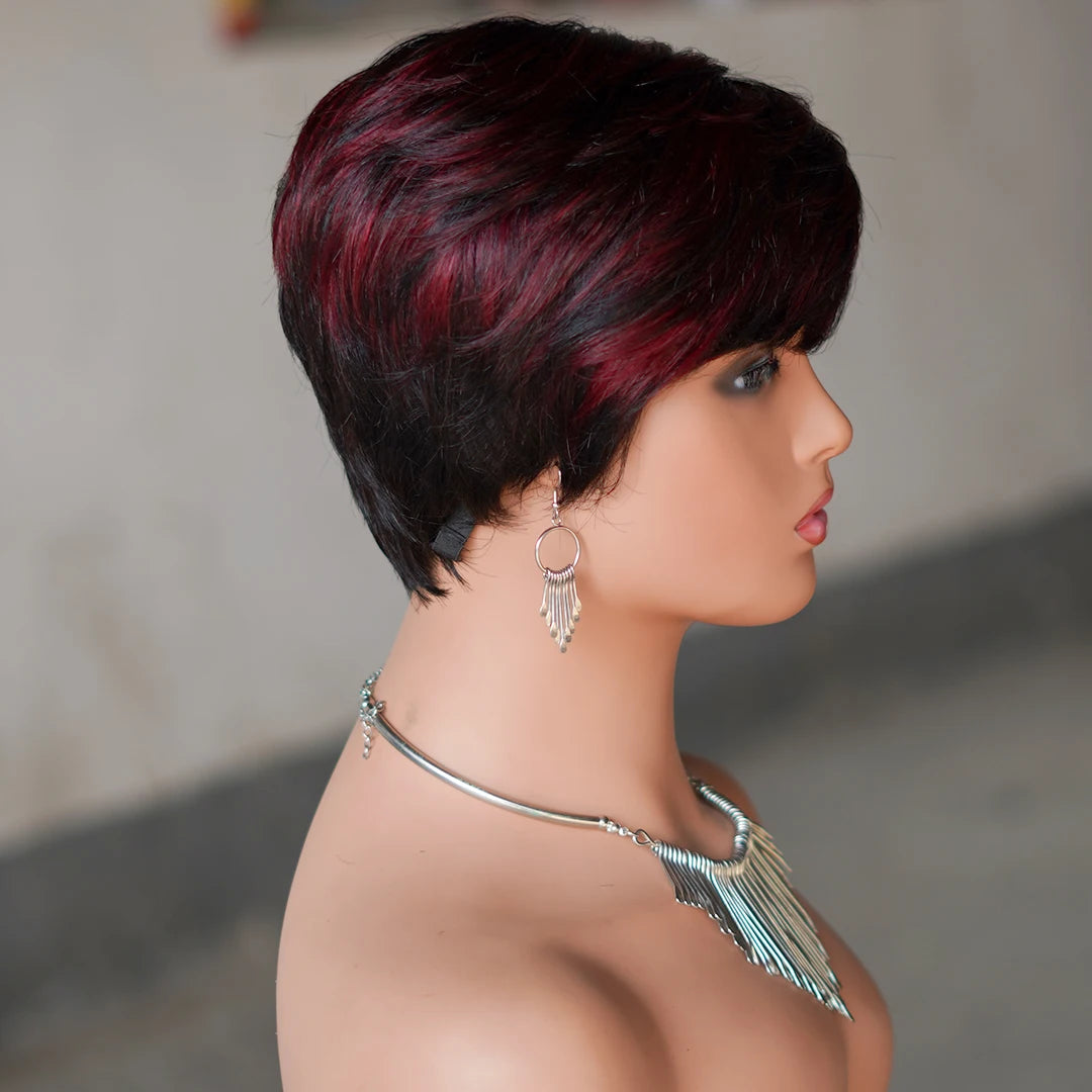 Moisie 9149 Human Hair Wig Short Straight Bob Wigs for Women P1B/99J Straight Full Machine Made Pixixe Cut Wig