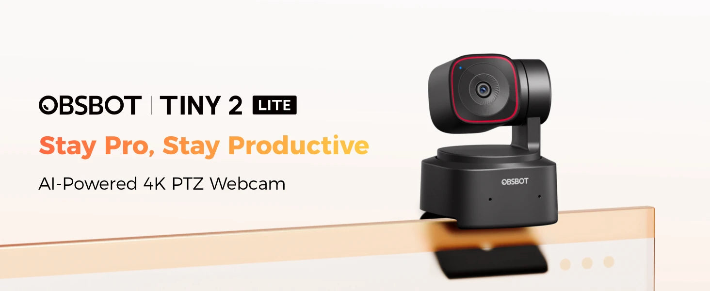 OBSBOT Tiny 2 Lite 4K Webcam for PC, AI Tracking PTZ Streaming Camera with 1/2" Sensor, Gesture Control, 60 FPS, HDR, Microphone