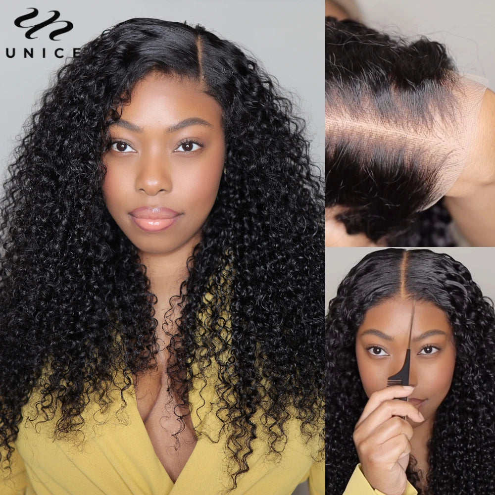 Unice Hair Pre Cut Pre Bleached 7x5 Lace Closure Curly Wig 100% Human Hair Natural Color Glueless Wig Human Hair Ready To Wear