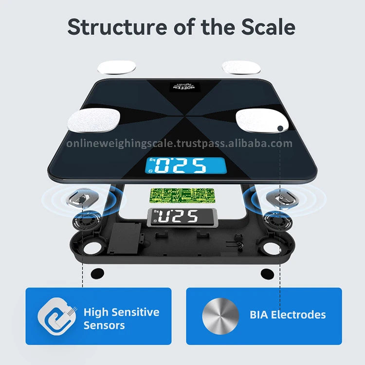 Electronics Smart Glass Modern LCD Bathroom Kitchen Scale 180 kg 100 g for Digital Body Fat BMI Sensor App-Connected