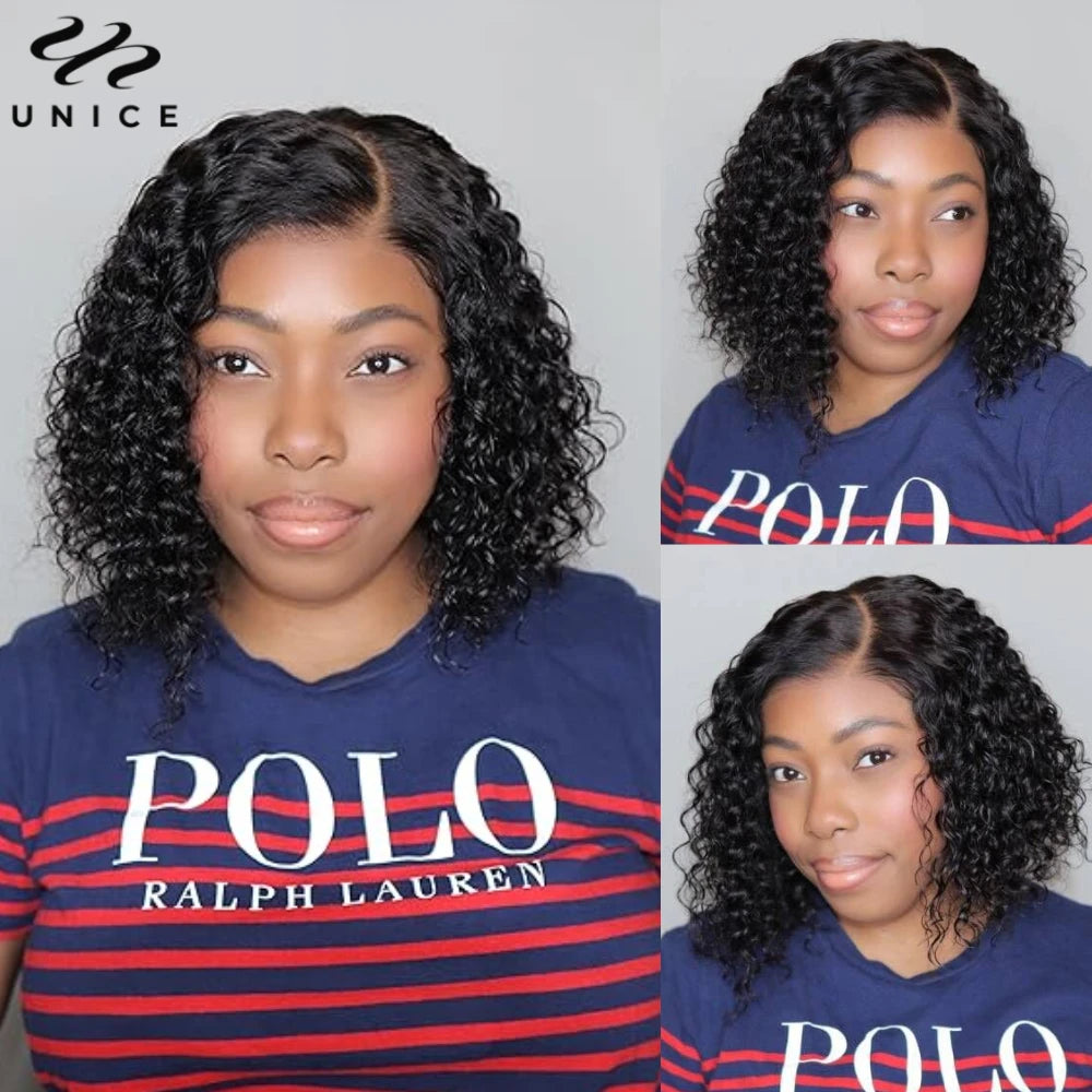UNice Hair Short Curly Bob Wig Human Hair 7x5 Pre Cut Pre Bleached Pixie Cut Lace Closure Wig Ready To Wear Go Glueless Wig