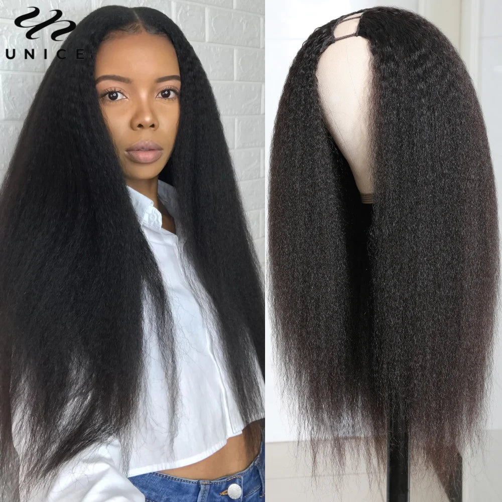Unice Hair V PART WIG Kinky Straight Wigs Easy Blend U Part Wig V Part Wig Beginner Friendly 100% Human Hair Wigs