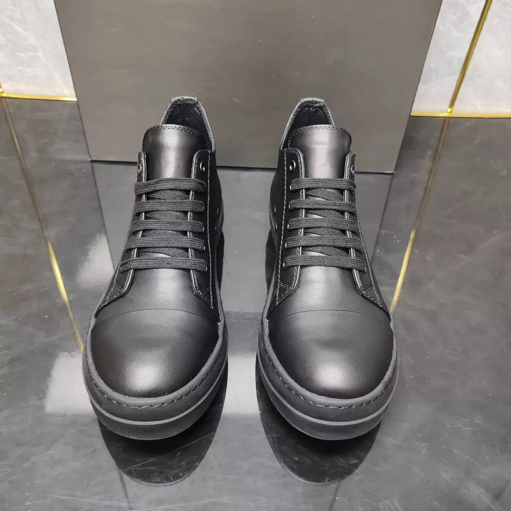 Designer Style Men's Leather Shoes Couples Retro Low-top Board Shoes Hip Hop Platform Sneakers Black