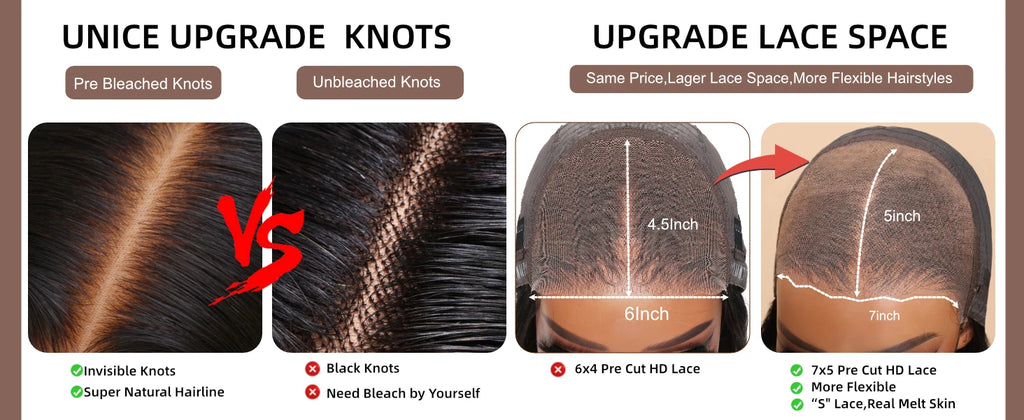 UNICE Upgrade Drawstring Water Wave 7x5 Glueless Wig Pre Cut Pre Bleached Lace Front Human Hair Wig Ready To Wear 180% Density