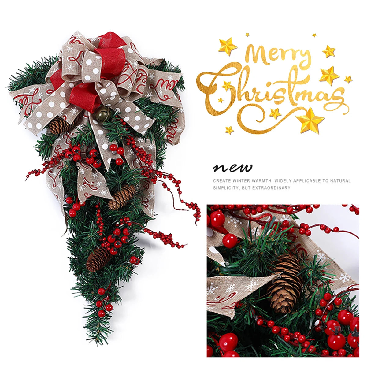 Voltsify Christmas Teardrop Swag Ribbon Bow Christmas Teardrop Swag