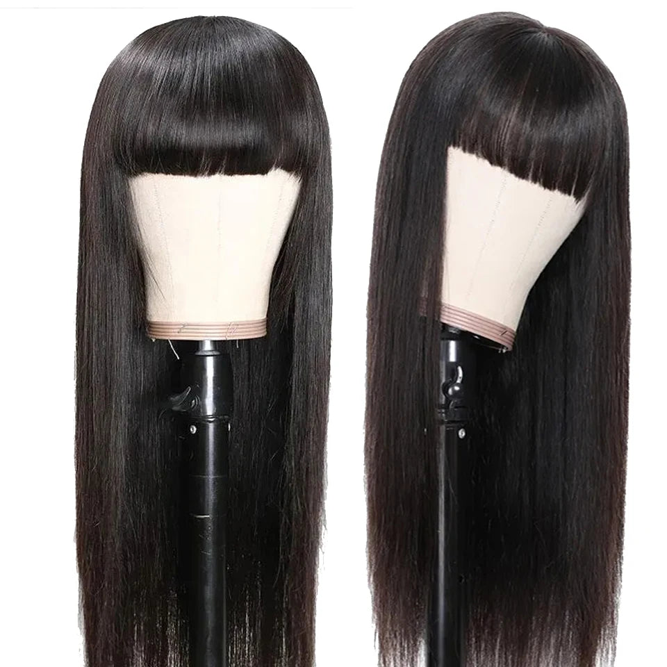 Sholove Straight Bang Human Hair Wig With Bang Glueless Wig Human Hair Ready to Wear Full Machine Made Wigs Human Hair for Women