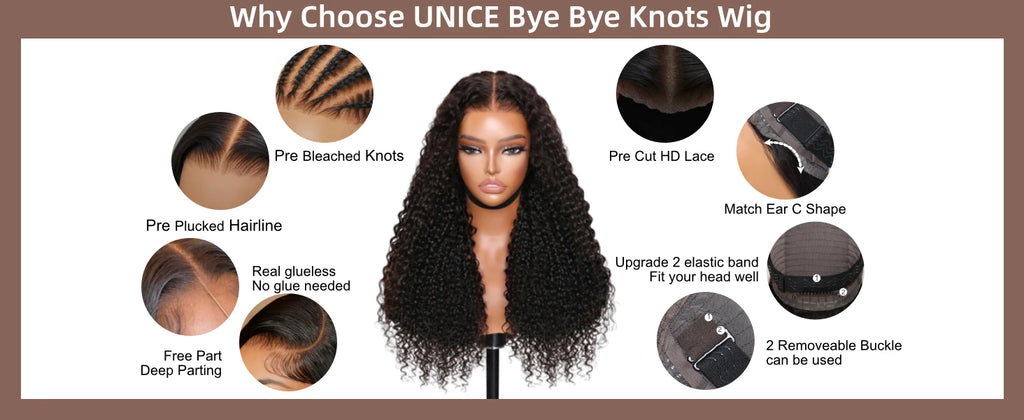 Unice Hair Pre Cut Pre Bleached 7x5 Lace Closure Curly Wig 100% Human Hair Natural Color Glueless Wig Human Hair Ready To Wear