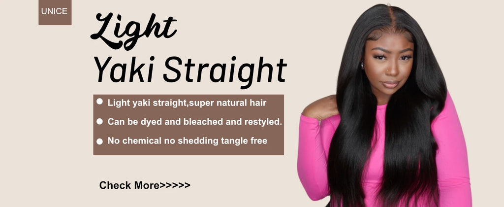 UNice Hair Yaki Straight Hair Bundles With Closure Natural Color 100% Human Hair Bundles 3PCS And Middle Part 4x1 Lace Closure