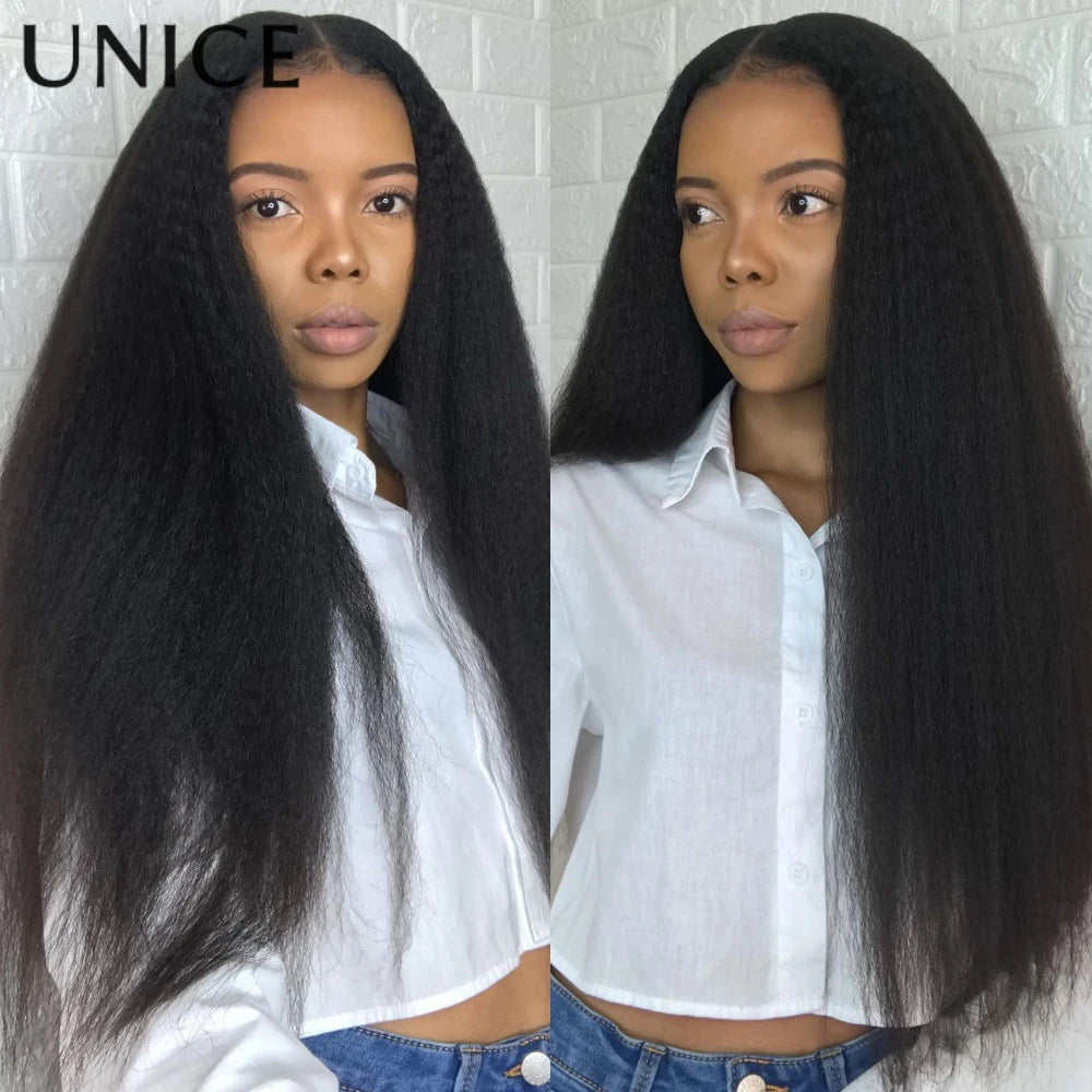 UNice Yaki Straight V Part Wig Human Hair Clip-in Upgrade U Part Wigs Beginner Friendly Easy Blend Human Hair Wigs 150% Density